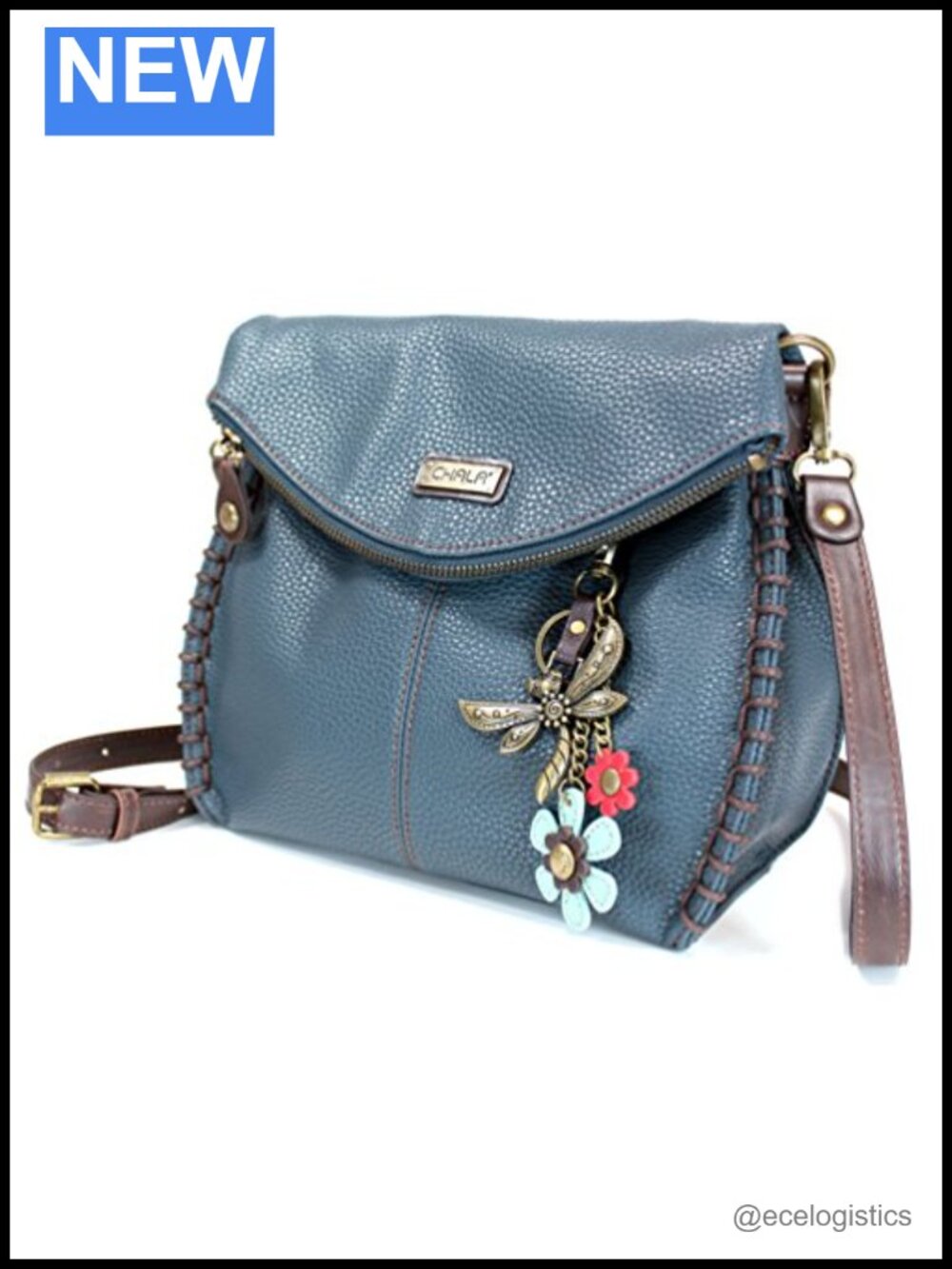 Faux Leather Crossbody Bag with Detachable Dragonfly Keychain, Pouch Style,